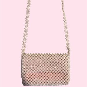 Elegant Beaded Pink and White Women's Bag